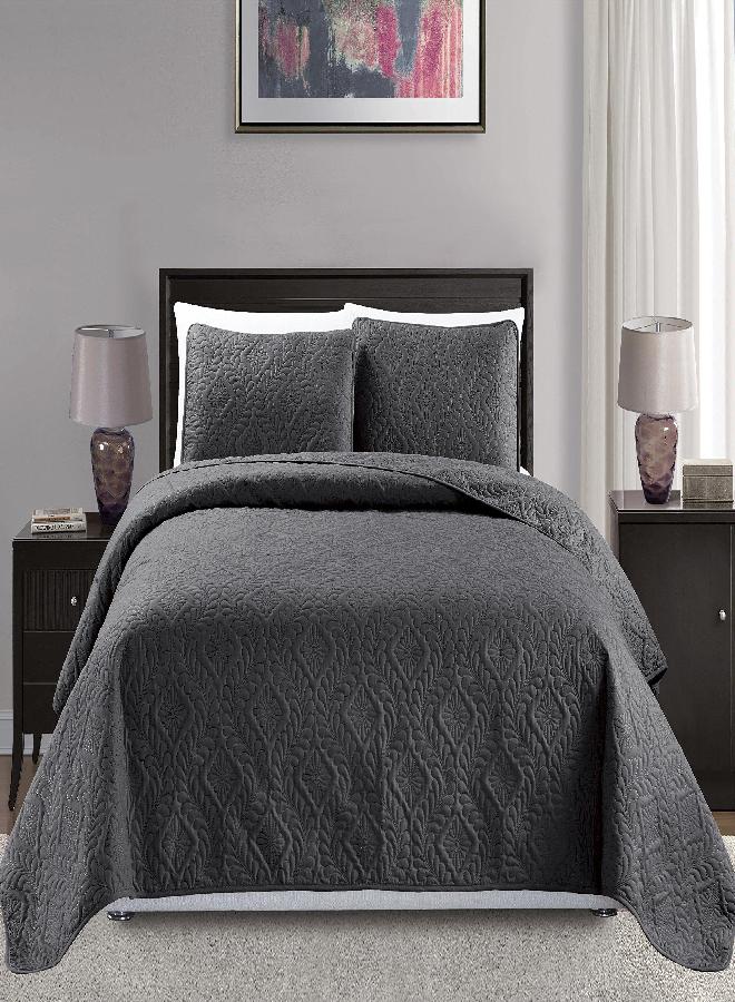 MK Home مجموعة Mk لحجم الملك/كاليفورنيا الملك بحجم كبير 118"x106" 3 قطع غطاء سرير ماسي مطبوع بلون رمادي داكن/فحم جديد - Image 3