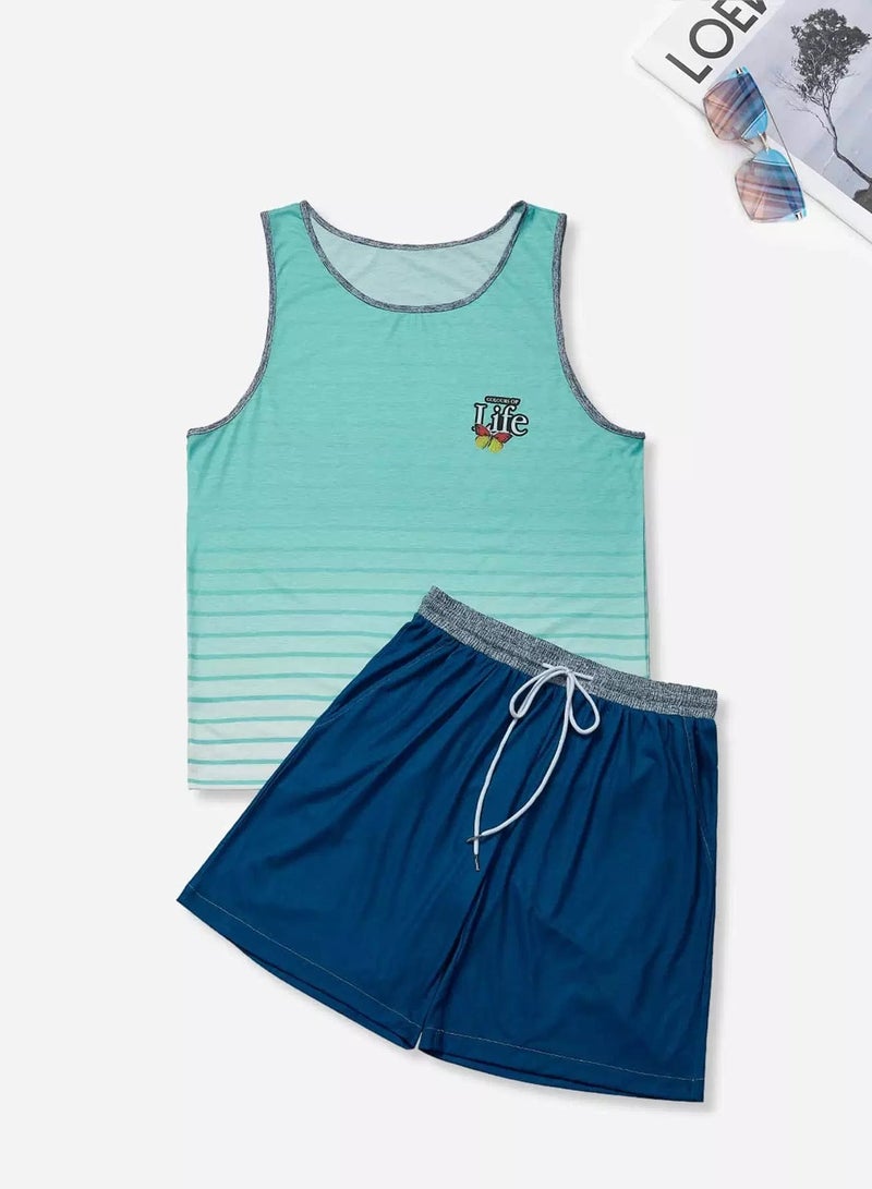 Men Letter Graphic Tank Top & Shorts - Image 1