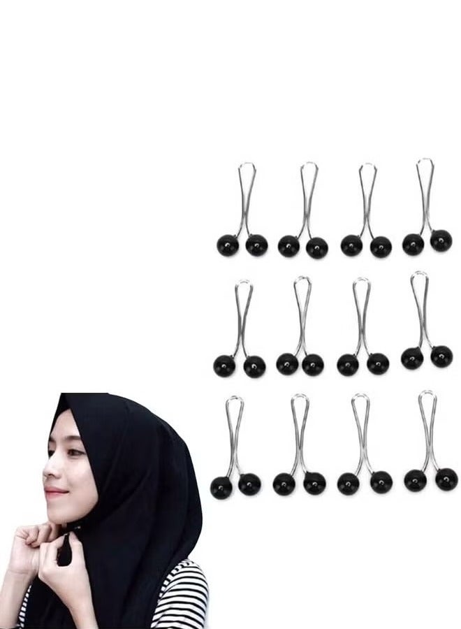 Goodearn Women's Brooch U Shape Turban Clip Faux Pearl Scarf Needleless Scarf Clip, Women's Shawl and Turban Brooch 12 Pieces Black  - Image 1