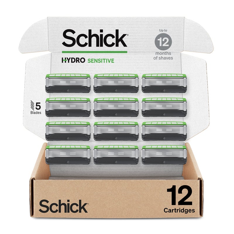 Schick Hydro Sensitive Razor Refills, 12ct | 5 Blade Razor for Men, Shaving Blades, 12 Refills - Image 1