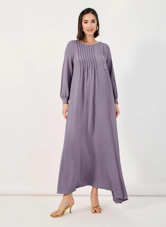 Styli Pintuck Panel Jalabiya with Button Detail