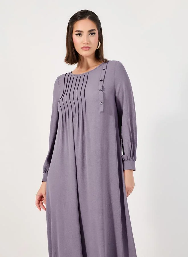 Styli Pintuck Panel Jalabiya with Button Detail