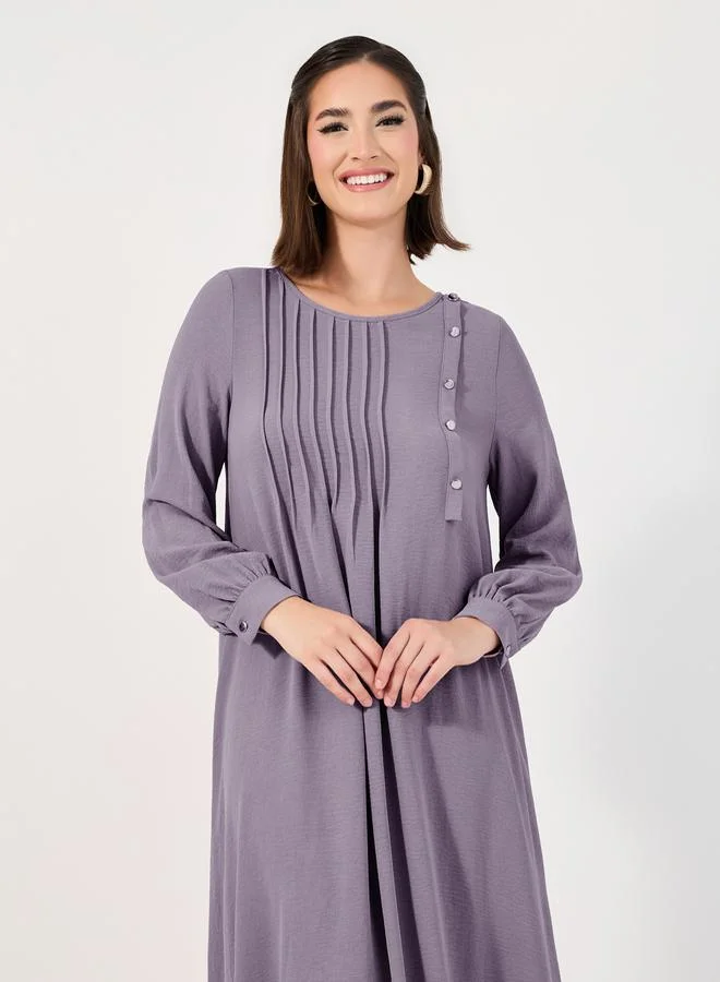 Styli Pintuck Panel Jalabiya with Button Detail