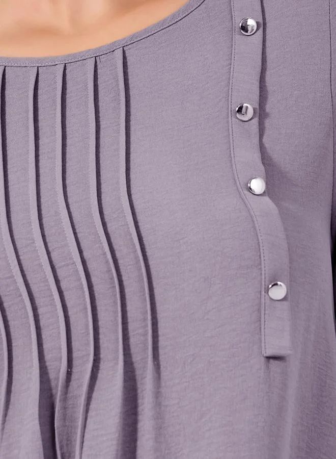 Styli Pintuck Panel Jalabiya with Button Detail
