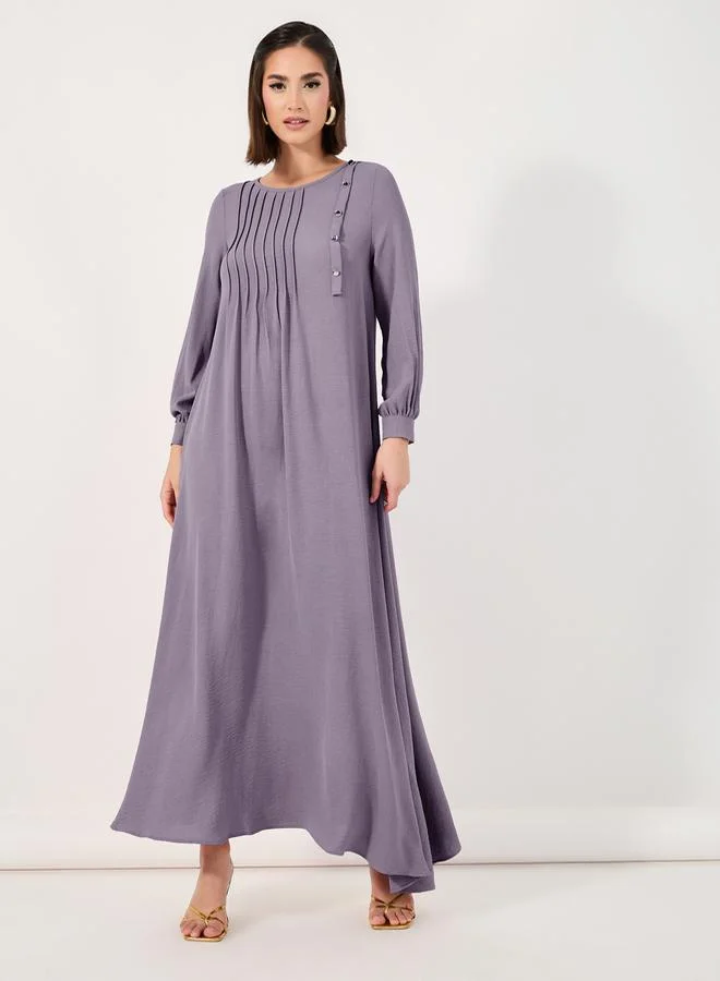 Styli Pintuck Panel Jalabiya with Button Detail
