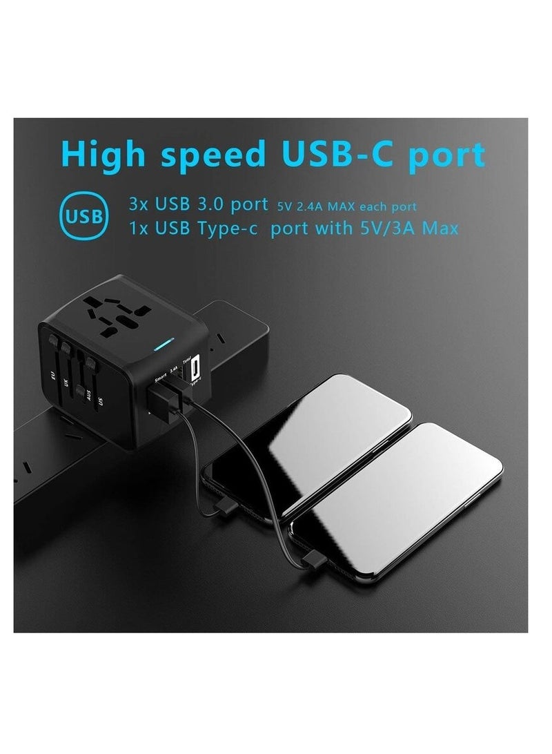 Travel Adapter - Whzld International Travel Power Adapter W/High Speed 2.4A USB, 3.0A Type-C Wall Charger, European Adapter Travel Power Adapter Wall Charger for UK, EU, AU, Asia Covers 220+ (black 1)  - Image 5