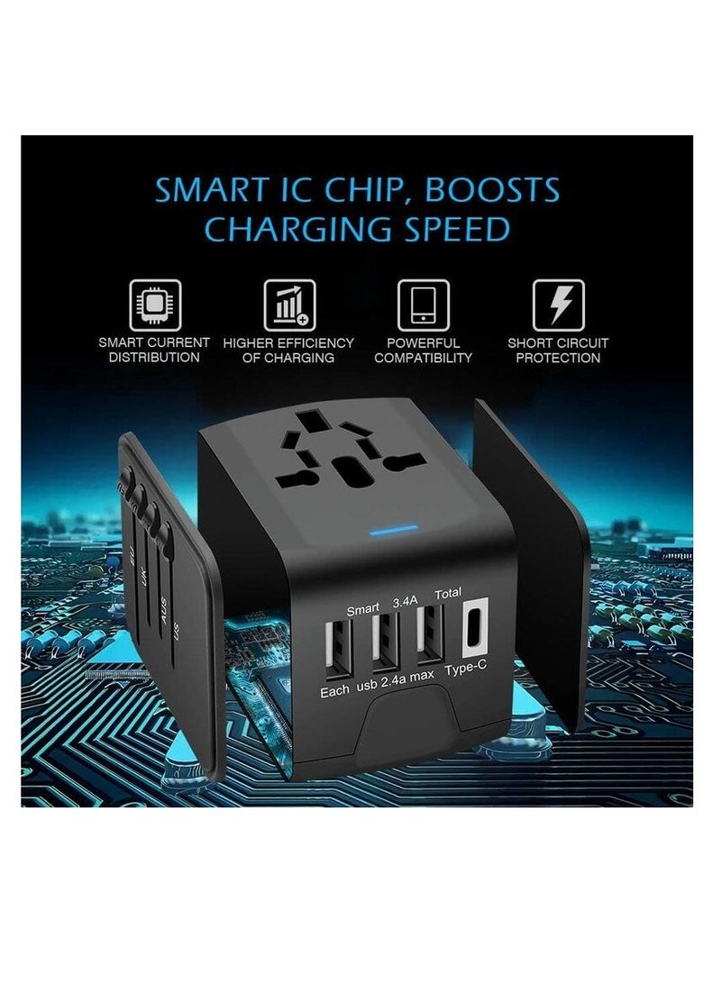 Travel Adapter - Whzld International Travel Power Adapter W/High Speed 2.4A USB, 3.0A Type-C Wall Charger, European Adapter Travel Power Adapter Wall Charger for UK, EU, AU, Asia Covers 220+ (black 1)  - Image 4
