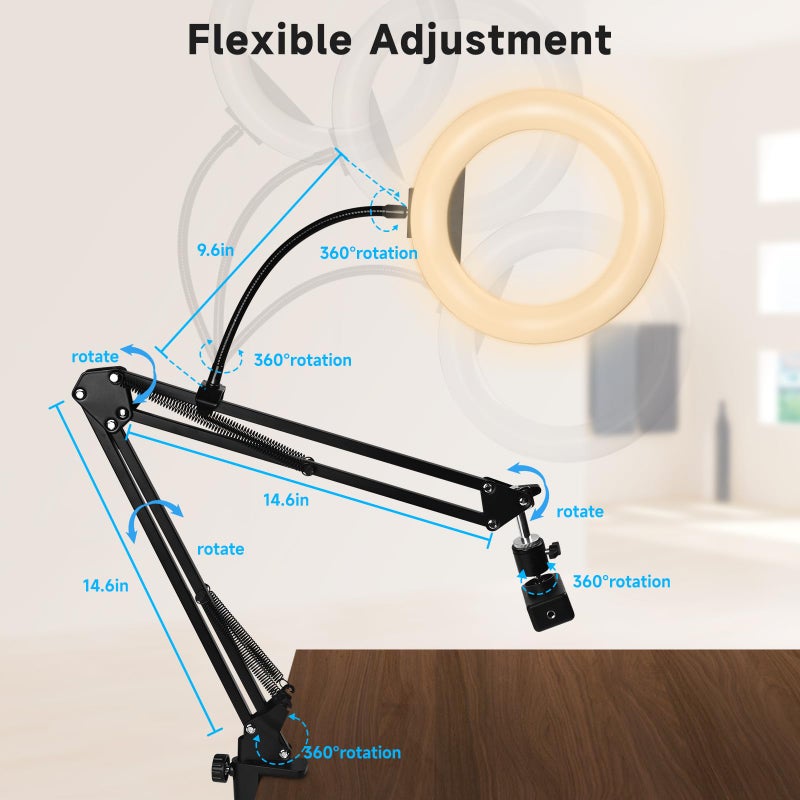 MagLoop 8"" RGB Ring Light with Overhead Camera Mount Overhead Phone Mount with RGB Fill Light for Articulating Arm Phone Mount for YouTube Live Stream Cooking Nail Video Recording - Image 5