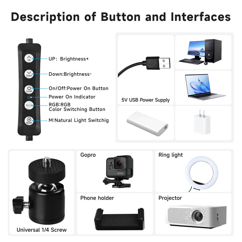MagLoop 8"" RGB Ring Light with Overhead Camera Mount Overhead Phone Mount with RGB Fill Light for Articulating Arm Phone Mount for YouTube Live Stream Cooking Nail Video Recording - Image 4