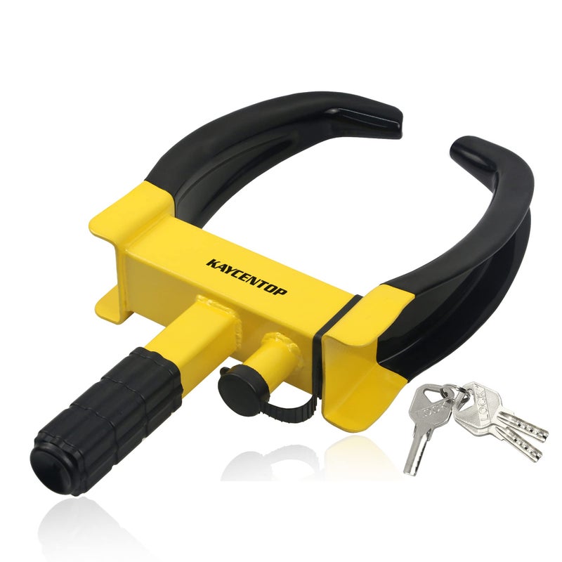 KAYCENTOP Universal Wheel Lock Security Trailer Wheel Lock Anti Theft Tire Lock Heavy Duty Wheel Clamp Adjustable for Trailers SUV Golf Cart Boats ATV Great Deterrent Bright YellowBlack 3 Keys