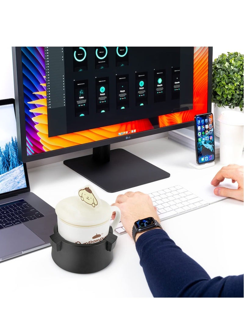 Anti Spill Cup Holder Adjustable Inner Diameter Drink Coaster with Sticker Adjustable Desk Cup Holder with Tacky Base Ideal for for Table Desk RV Boats Home Office and Outdoors Black - Image 4