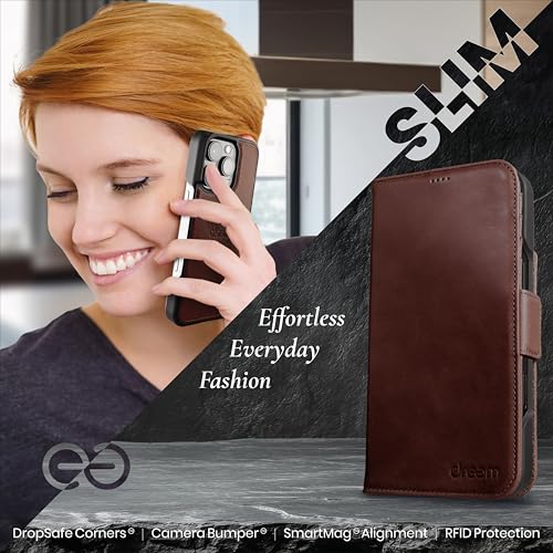 Dreem for iPhone 16 Pro Case Wallet, Revolutionary Phone Stand, Vegan Leather, MagSafe-Fit, Magnetic Detachable Flip Cover, RFID Blocking Card Holder, Gift-Box [Fibonacci:Coffee] - Image 5