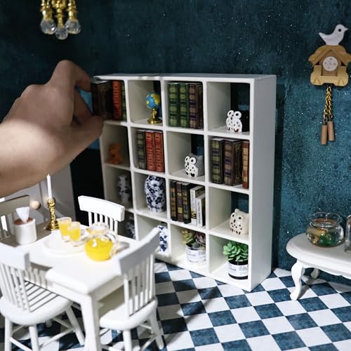 Cutemini Miniature Furniture Storage Rack 112 Dollhouse Furniture 16 Grid Shelf Bookshelf Display Shelf Wall Rack Stand Mini House Scene Decoration White - Image 5