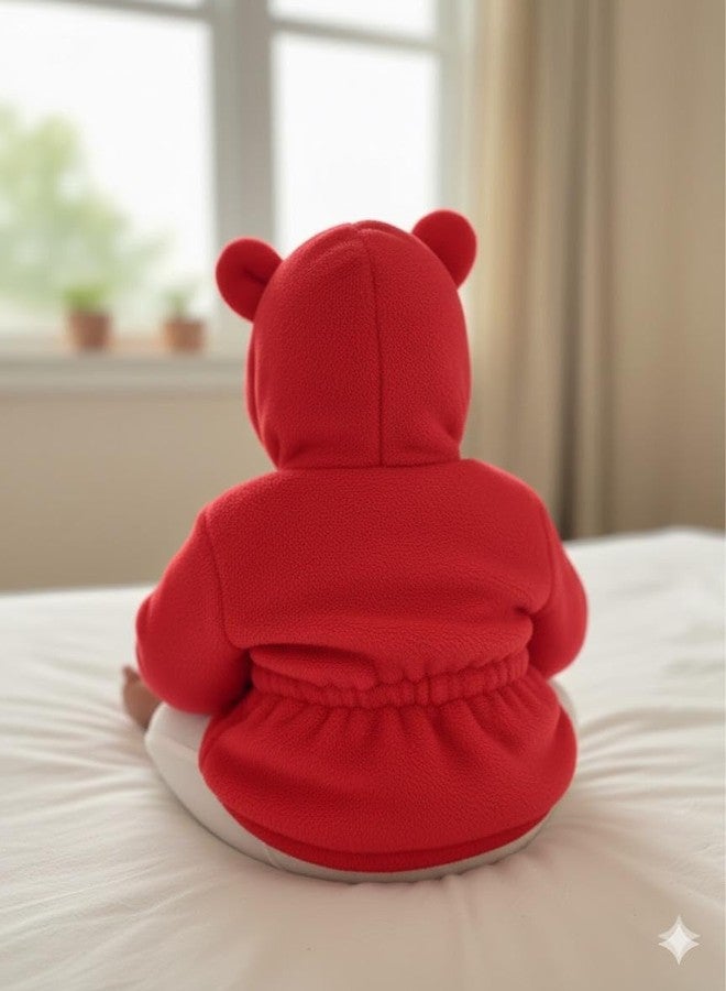 Schsteindar Kids Fleece Hoodie Jacket with Bear Ears,Soft Plush Material, Zip-Up Front, Elastic Waist Design for Baby Boys Girls (IN, Age, 3 Years, 4 Years, Regular, Red) - Image 5