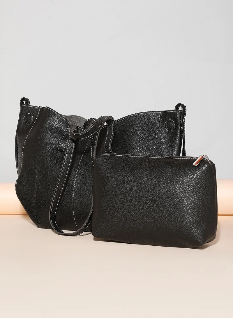Contrast Stitch Tote Pouch