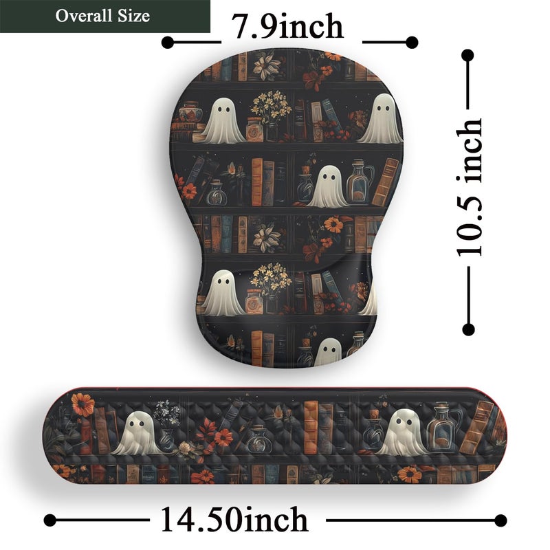 Mechanical Cattle Ghost Book Mousepad with Wrist Rest Halloween Computer Keyboard Mouse Pad Black Cute, Mouse Pad with Wrist Rest for Computer Keyboard, 2 In1 Mousepad with Wrist Support Easy Typing&Relieve Wrist Pai - Image 5