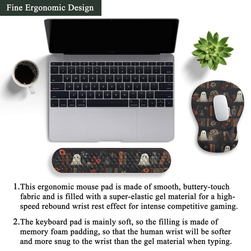 Mechanical Cattle Ghost Book Mousepad with Wrist Rest Halloween Computer Keyboard Mouse Pad Black Cute, Mouse Pad with Wrist Rest for Computer Keyboard, 2 In1 Mousepad with Wrist Support Easy Typing&Relieve Wrist Pai - Image 4