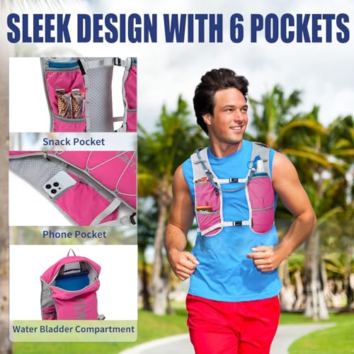 Mubasel Gear Lightweight Running Vest for Women and Men Hydration Backpack Pack with 1.5L Water Bladder Bag for Hiking Trail Running Gear Cycling Marathon (Hot Pink) - Image 2