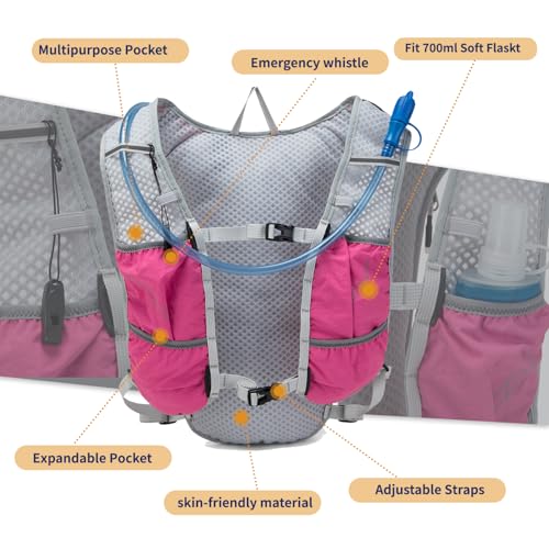 Mubasel Gear Lightweight Running Vest for Women and Men Hydration Backpack Pack with 1.5L Water Bladder Bag for Hiking Trail Running Gear Cycling Marathon (Hot Pink) - Image 3
