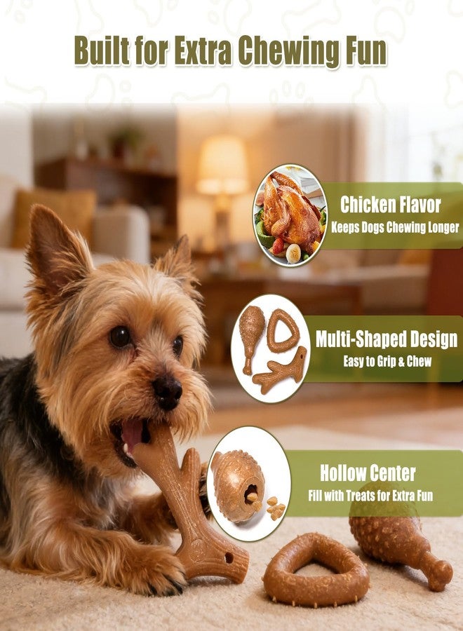 SCHITEC Dog Toys for Aggressive Chewers, 3 Pack Nylon & Wood Dog Chew Toy, Tough Chew Bone for Puppy Small Medium Dogs, Indestructible Teething Dog Toy, Chicken Flavor (Small) - Image 5