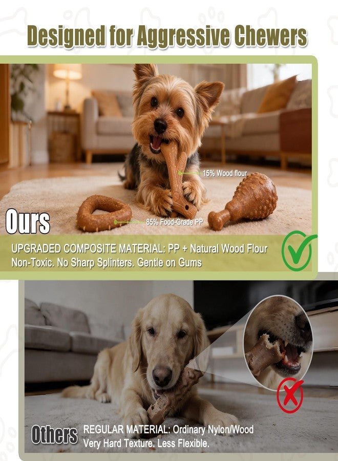 SCHITEC Dog Toys for Aggressive Chewers, 3 Pack Nylon & Wood Dog Chew Toy, Tough Chew Bone for Puppy Small Medium Dogs, Indestructible Teething Dog Toy, Chicken Flavor (Small) - Image 3
