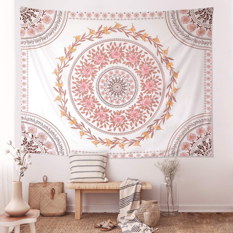 FLY SPRAY Mandala Tapestry Aesthetic,Boho Tapestries Wall Hanging,Dark Rose Floral Medallion Tapestrys,Bohemian Wall Art Hippie Decor for Bedroom Living Room Ceiling - Image 3