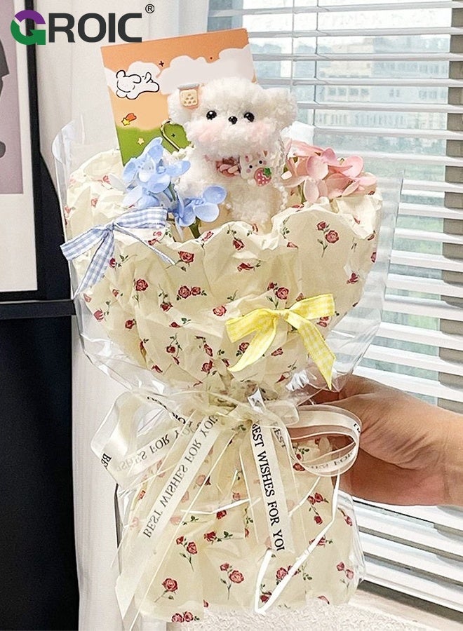 GROIC Doll Bouquet, Stuffed Dog Flower Bouquet with Gift Bag, LED Strip and Greeting Card, Flower for Girlfriend Wife Romantic Gifts for Birthday Graduation Anniversary, White,  Handmade Plush Dog Bouquet - Image 1