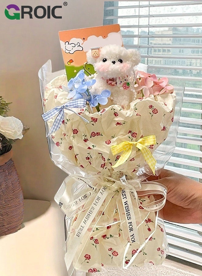 GROIC Doll Bouquet, Stuffed Dog Flower Bouquet with Gift Bag, LED Strip and Greeting Card, Flower for Girlfriend Wife Romantic Gifts for Birthday Graduation Anniversary, White,  Handmade Plush Dog Bouquet - Image 2