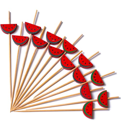 PuTwo Cocktail Picks Handmade Bamboo Toothpicks 100pcs 4.7” in Watermelon Decor - Image 1