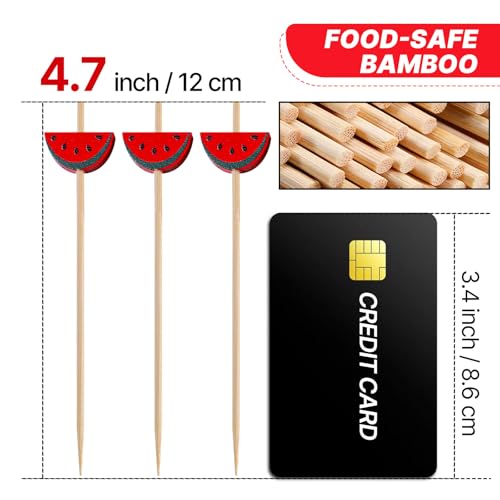 PuTwo Cocktail Picks Handmade Bamboo Toothpicks 100pcs 4.7” in Watermelon Decor - Image 2