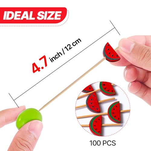PuTwo Cocktail Picks Handmade Bamboo Toothpicks 100pcs 4.7” in Watermelon Decor - Image 3