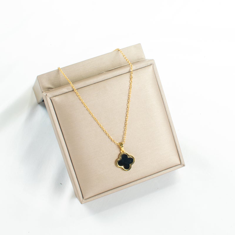 Golden Black Stainless Steel Clover Pendant Necklace - Image 2