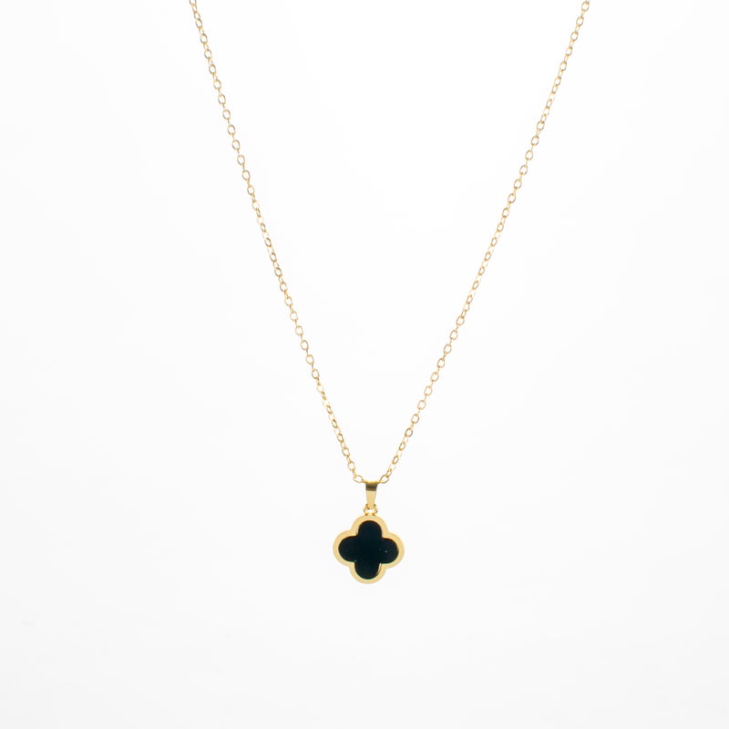 Golden Black Stainless Steel Clover Pendant Necklace - Image 1