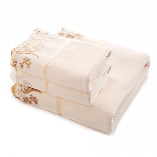 Riverbyland Soft Touch 2 Microfiber Towel and 1 Microfiber Bath Towel Lace Floral Edged Set of 3 - Image 4