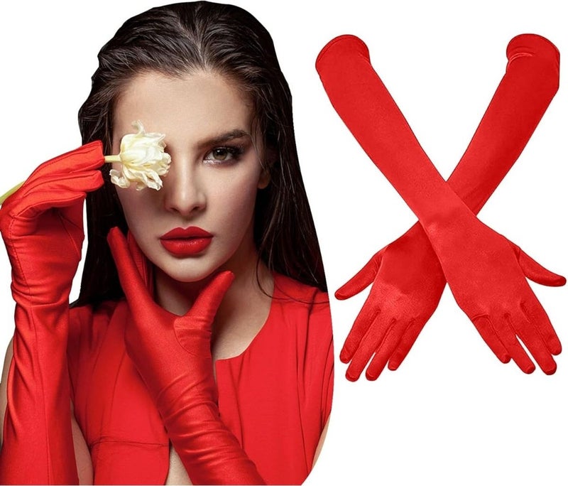 Toyfest Long Shiny Flexible Lycra Gloves 40 cm - 1 Pair - Red  - Image 3