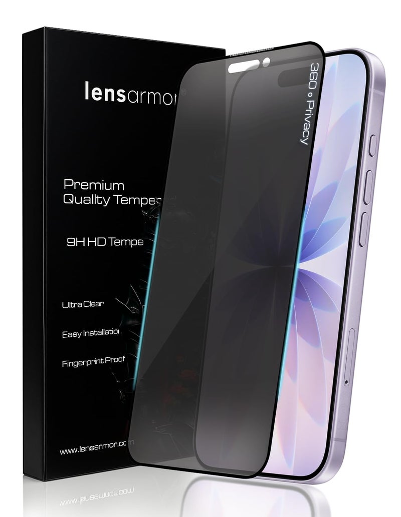 Lensarmor Military Grade 360 Degree Privacy Tempered Glass for iPhone 17 (6.3") – Anti-Spy Screen Protector with Accessories Kit, 9H+ Shatterproof & Scratch Resistant Full Coverage Screen Guard - Image 1