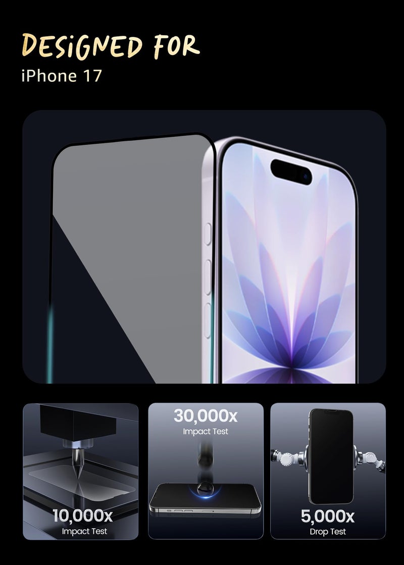 Lensarmor Military Grade 360 Degree Privacy Tempered Glass for iPhone 17 (6.3") – Anti-Spy Screen Protector with Accessories Kit, 9H+ Shatterproof & Scratch Resistant Full Coverage Screen Guard - Image 3