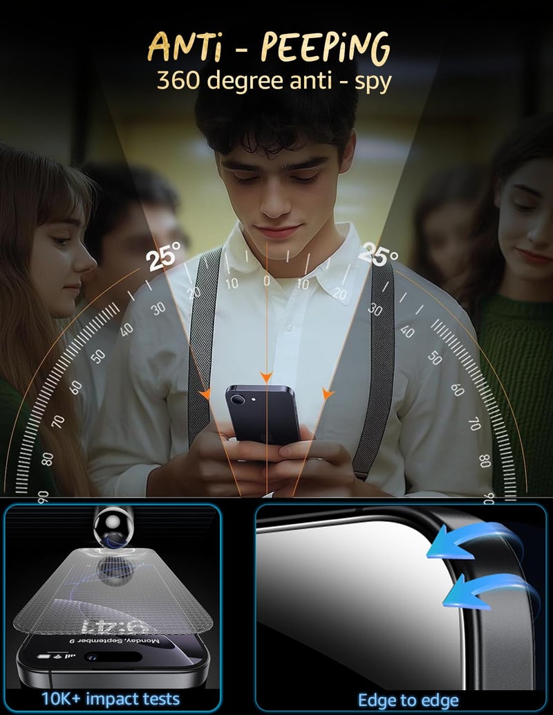 Lensarmor Military Grade 360 Degree Privacy Tempered Glass for iPhone 17 (6.3") – Anti-Spy Screen Protector with Accessories Kit, 9H+ Shatterproof & Scratch Resistant Full Coverage Screen Guard - Image 5