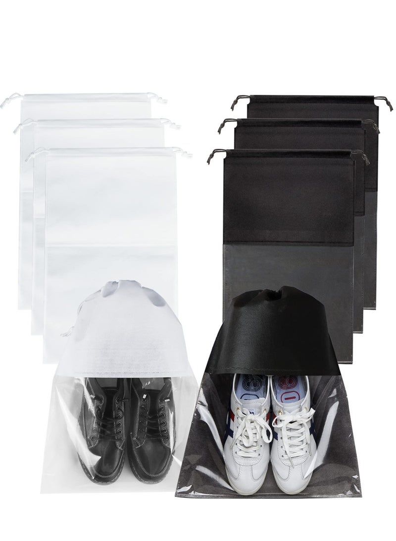 SOLARAE Shoe Bags for Travel, Drawstring Non-Woven Shoe Storage Bags, Large Household Portable Shoes Organizers, Dustproof & Waterproof Sports Shoe Bags for Men Women (6PCS, White & Black) - Image 1