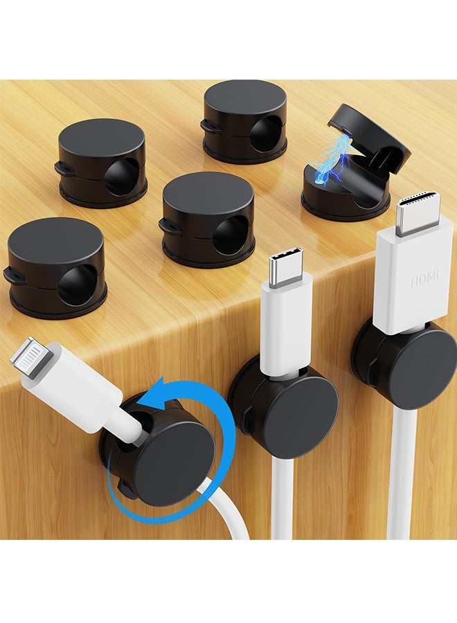 8 Pack Magnetic Cable Clips, Upgraded 360° Rotatable Cord Holder Clips for Nightstand, Desk Cord Organizer Adhesive Wire Management Home Office Phone Charging Cords USB Cable Keeper (Black) - Image 1