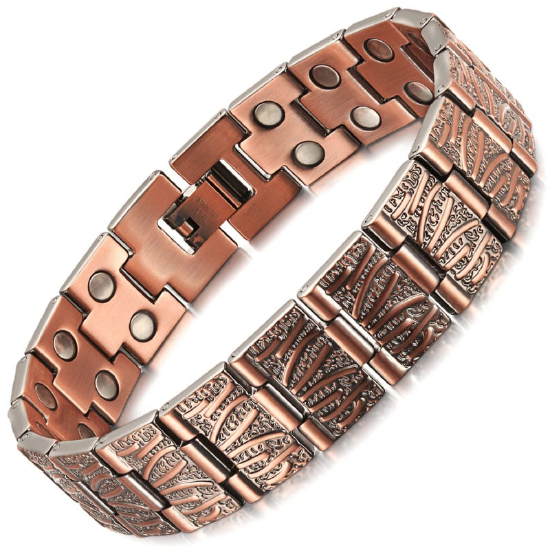 RainSo 99.99% Men Double Row Pure Copper Magnetic Bracelet for Men 3500 Gauss with Gift Box Adjustable - Image 1