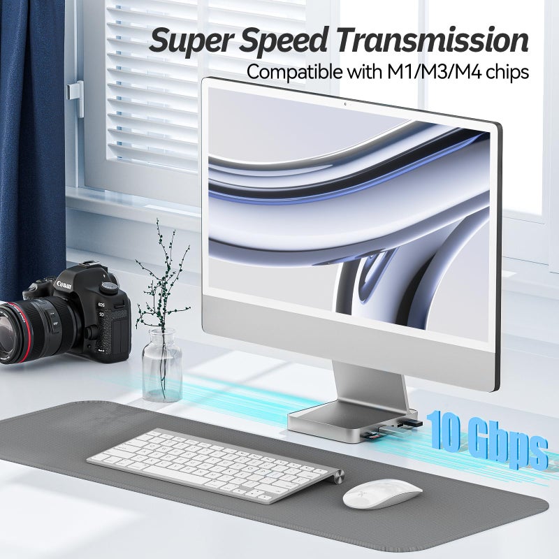 minisopuru USB C Hub for iMac 24 inch 2021/2023/2024, Minisopuru iMac Hub Support M.2 NVMe SSD, iMac Accessories for iMac M1/M3/M4, iMac Adapter with USB A/C 10Gbps, SD/TF, M.2 SSD (Not Included), Silver - Image 5
