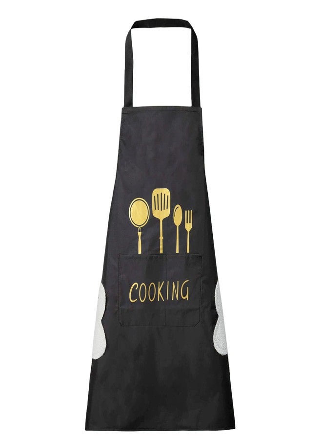 DILLMAN Women Kitchen Apron with Hand Wipe Pockets，Big Pocket,Hand-wiping, Waterproof for Cooking Baking, Black, Large - Image 1