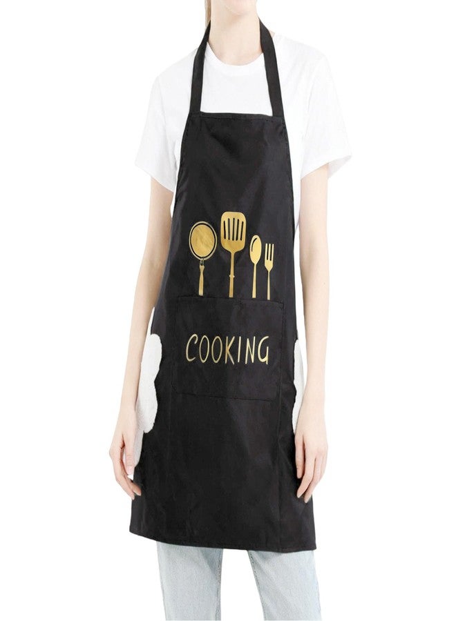 DILLMAN Women Kitchen Apron with Hand Wipe Pockets，Big Pocket,Hand-wiping, Waterproof for Cooking Baking, Black, Large - Image 5