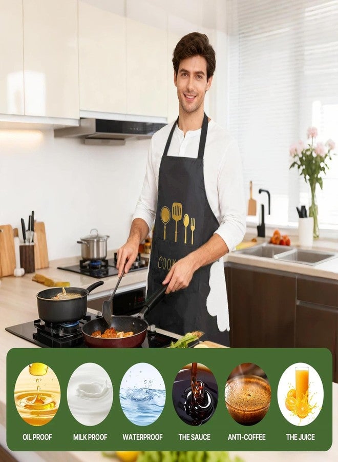 DILLMAN Women Kitchen Apron with Hand Wipe Pockets，Big Pocket,Hand-wiping, Waterproof for Cooking Baking, Black, Large - Image 4