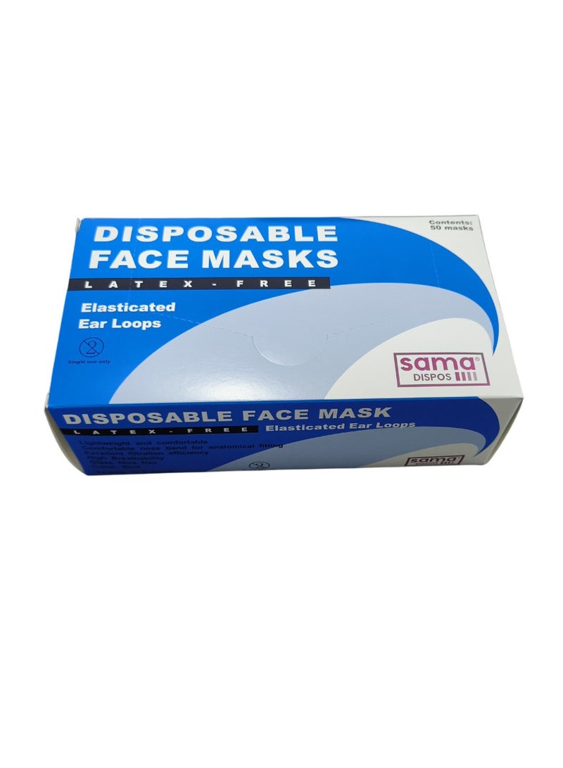 Blue Disposable Face Mask – Latex Free, Pack of 50, Lightweight & Breathable - Image 1