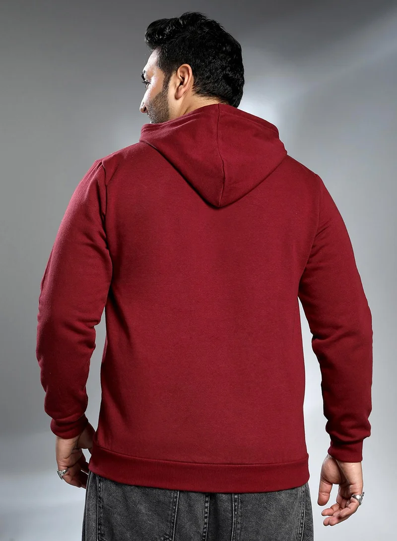Instafab Plus Instafab Plus Men's Wine Red Solid Pullover Hoodie For Casual Wear | Hooded Neck | Long Cuffed Sleeves | Pull On Closure | Plus Size Sweatshirt Crafted With Comfort Fit For Everyday Wear