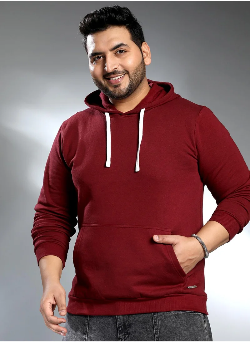 Instafab Plus Instafab Plus Men's Wine Red Solid Pullover Hoodie For Casual Wear | Hooded Neck | Long Cuffed Sleeves | Pull On Closure | Plus Size Sweatshirt Crafted With Comfort Fit For Everyday Wear