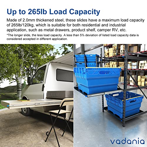 VADANIA 20" Heavy Duty Drawer Slide with Lock #VD2053, 2" Width Up to 250lb Load Capacity, 3-Fold Full Extension, Ball Bearing Lock-in & Lock-Out, Side Mount, 1-Pair - Image 2