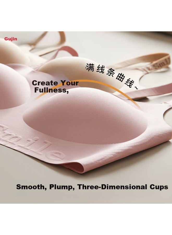 Gujin Invisible Seamless Small Bust Enhancing Massage Support Bra With Letter Shoulder Straps, Wireless Lift, Pink Foundation Liquid Bra L - Image 5
